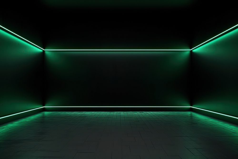 Black wall with neon light backgrounds lighting architecture.