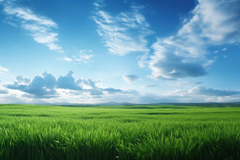 Grass field and sky grassland landscape outdoors.