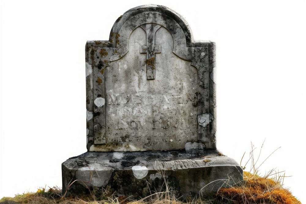 Gravestone tombstone cross white background.