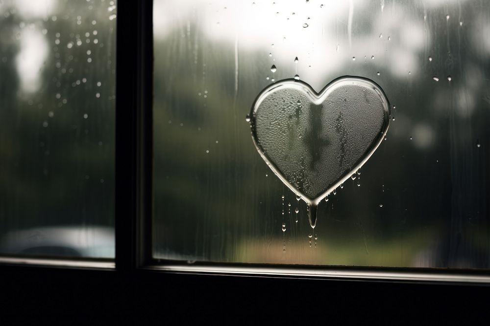 Drawn heart window glass condensation.