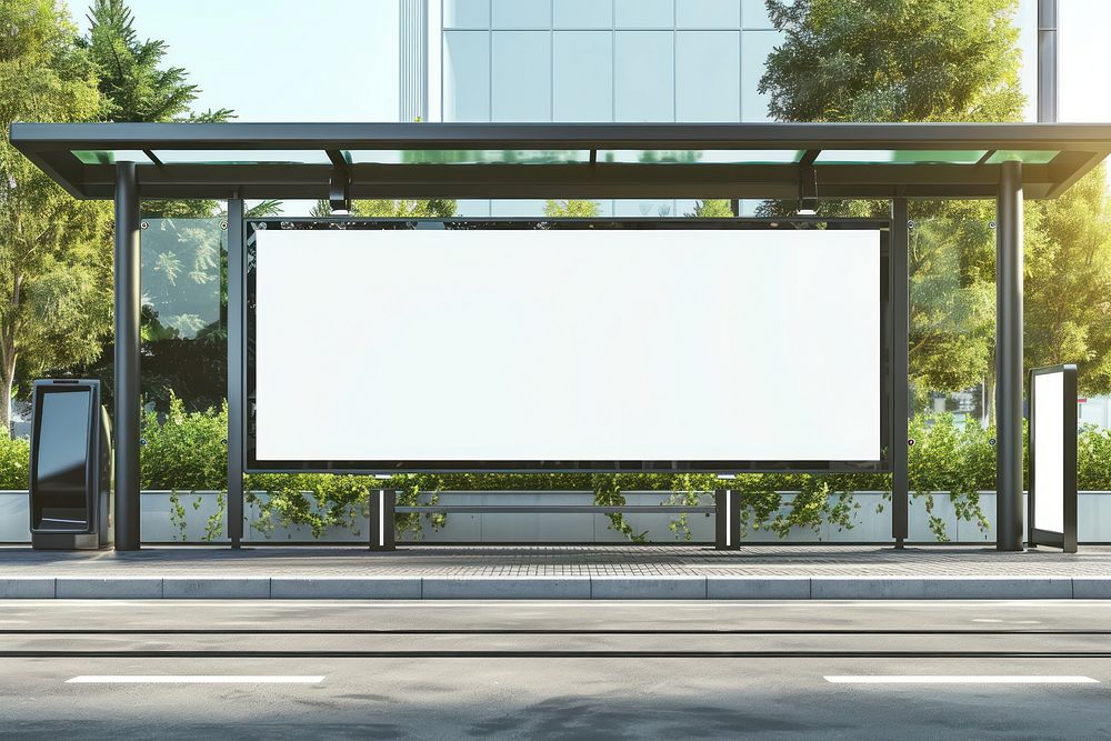Empty Outdoor Advertising billboard at bus stop outdoors architecture electronics.