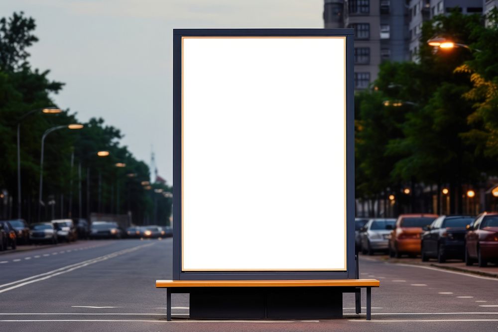 Empty Outdoor Advertising billboard at bus stop outdoors vehicle transportation.