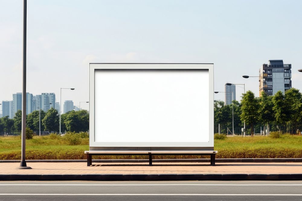 Empty Outdoor Advertising billboard at bus stop outdoors advertisement architecture.