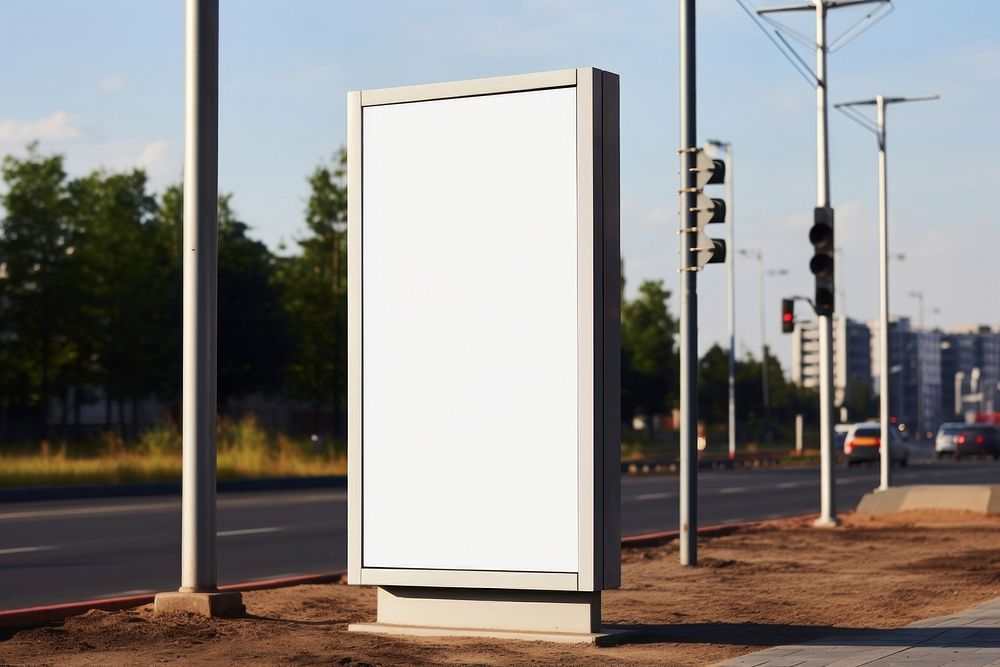 Empty Outdoor Advertising billboard at bus stop outdoors advertisement advertising.