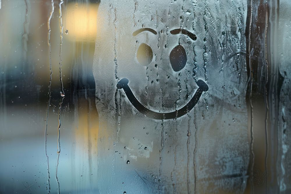 Happy face doodle silhouette window winter glass.