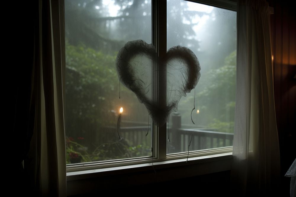 Heart silhouette written window plant glass.