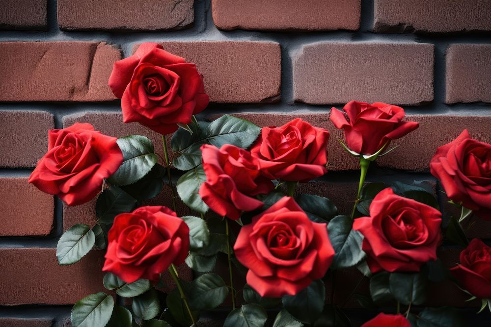 Roses on Brick rose wall flower.
