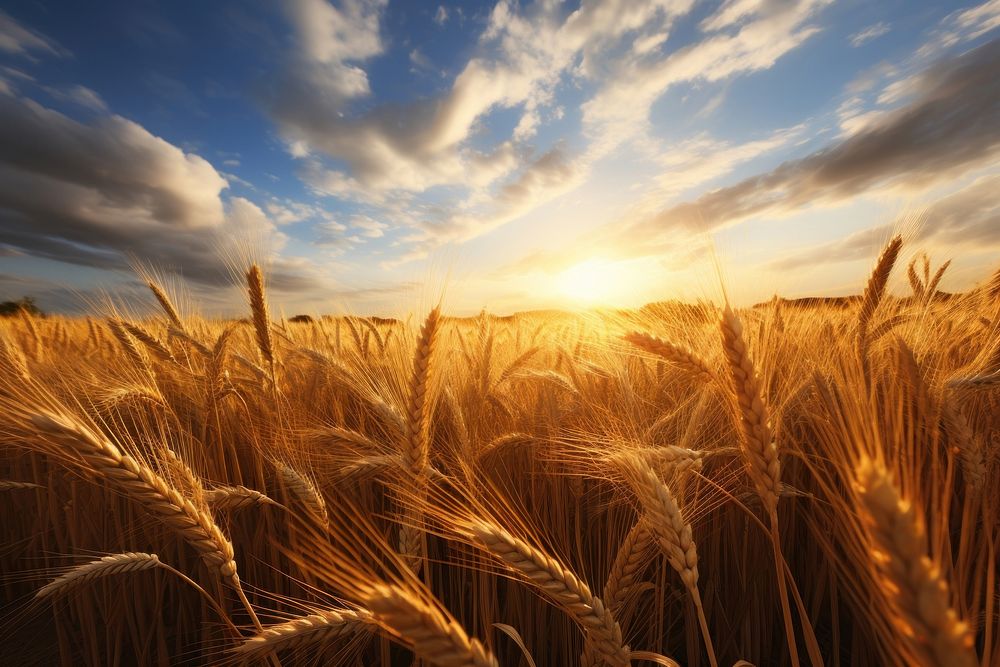 Wheat field agriculture landscape sunlight.