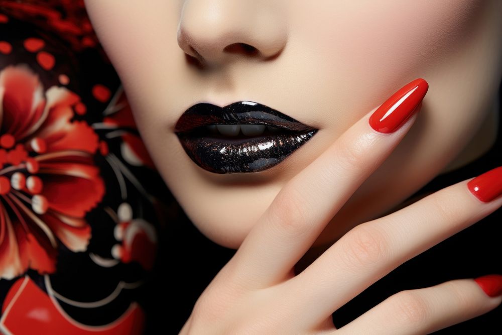 Beauty woman nails cosmetics lipstick manicure.