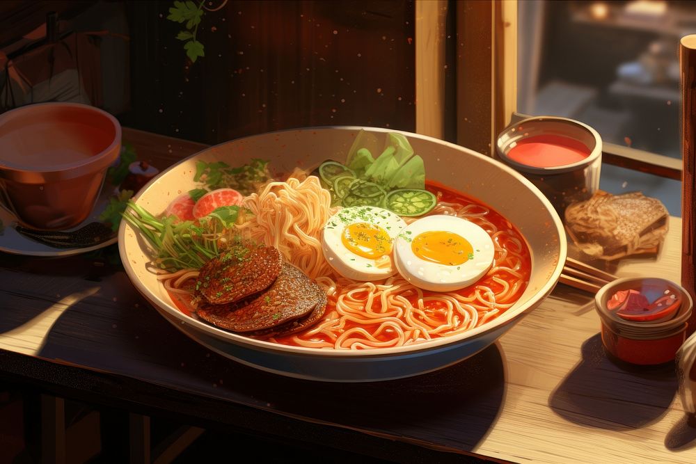Look delicious ramen table plate meal.