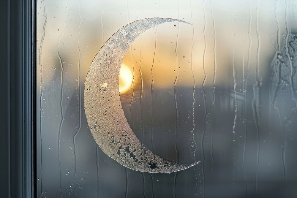 Moon outline doodle silhouette window glass condensation.