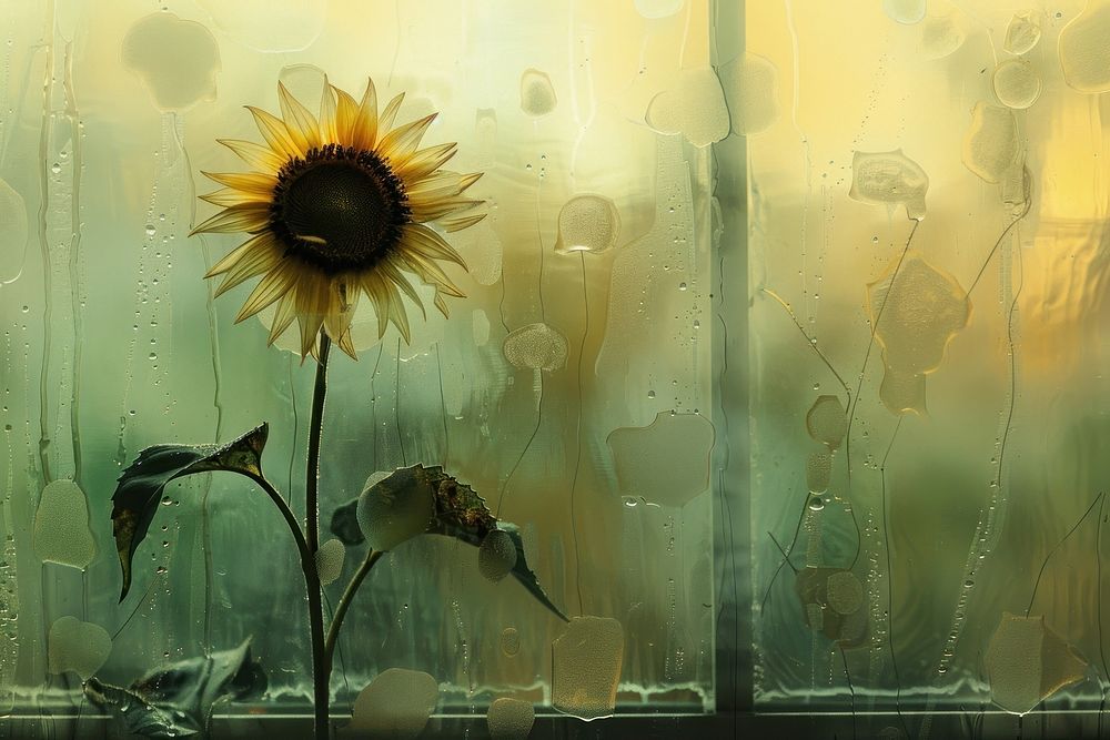 Sunflower doodle silhouette window plant glass.