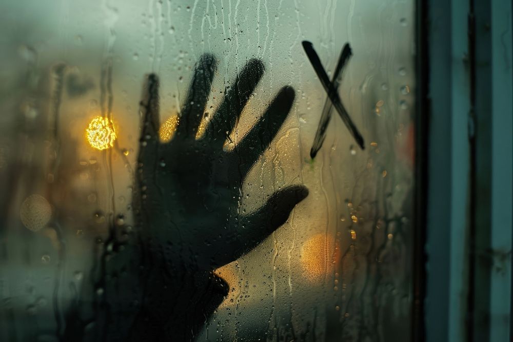 X doodle silhouette hand window glass.