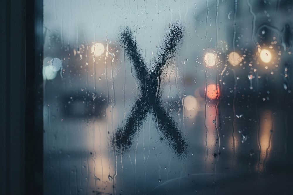 X doodle silhouette window glass rain.