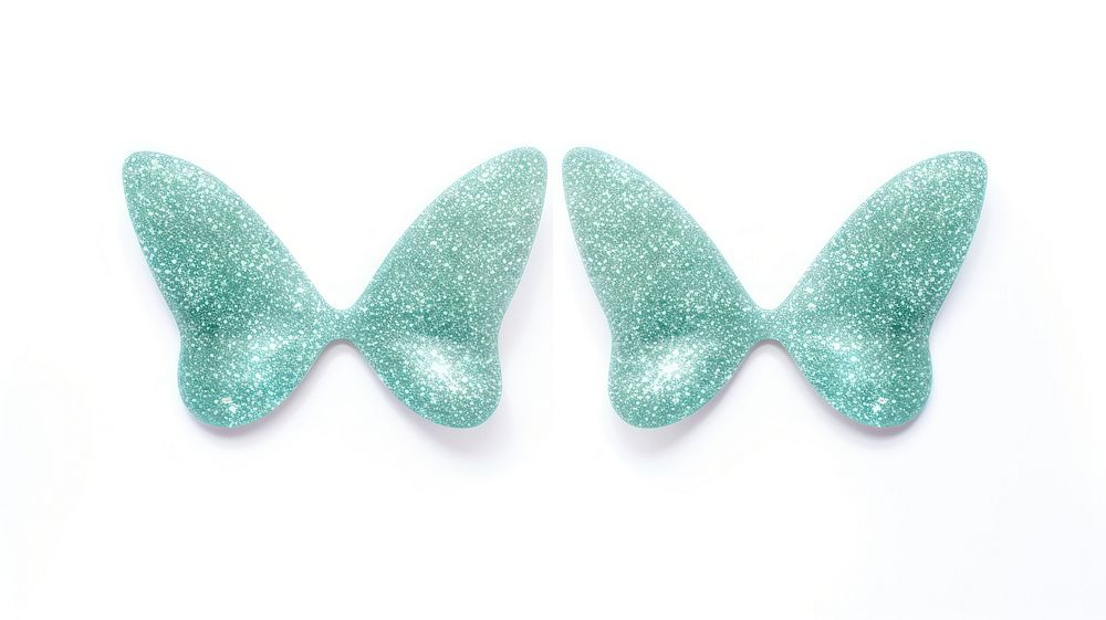Butterfly adhesive strip glitter turquoise white background.
