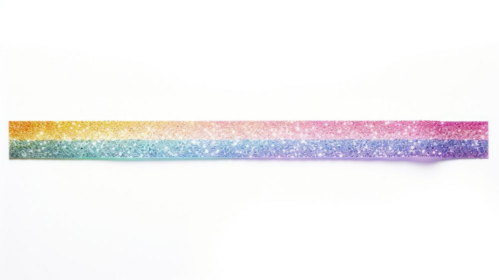 Line pattern adhesive strip glitter rainbow white background.