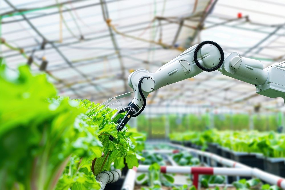 Robot gardening outdoors plant.