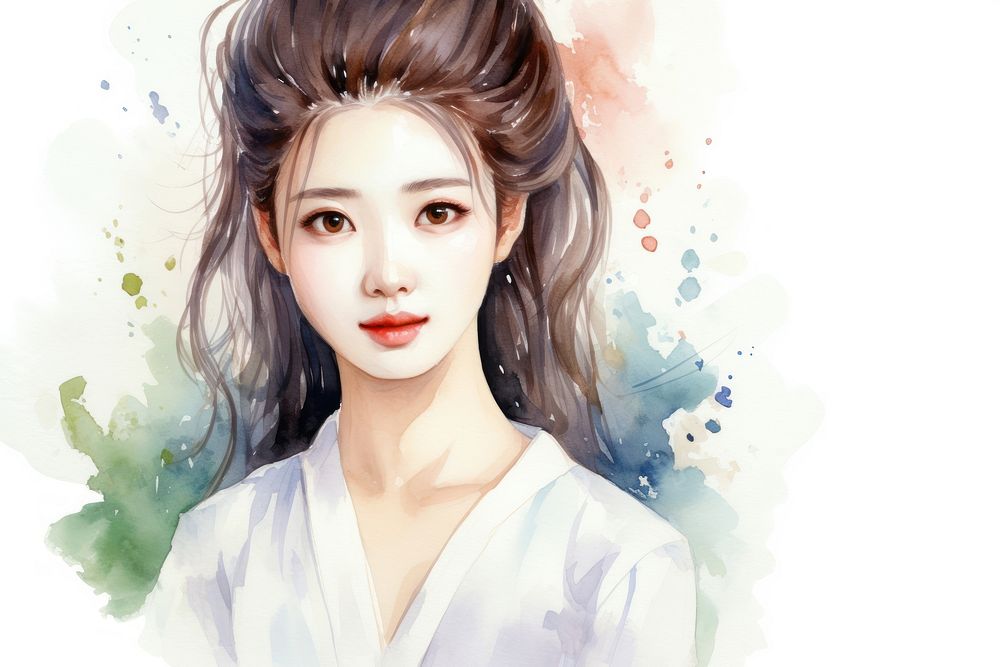 Beautiful Korean women portrait drawing sketch.