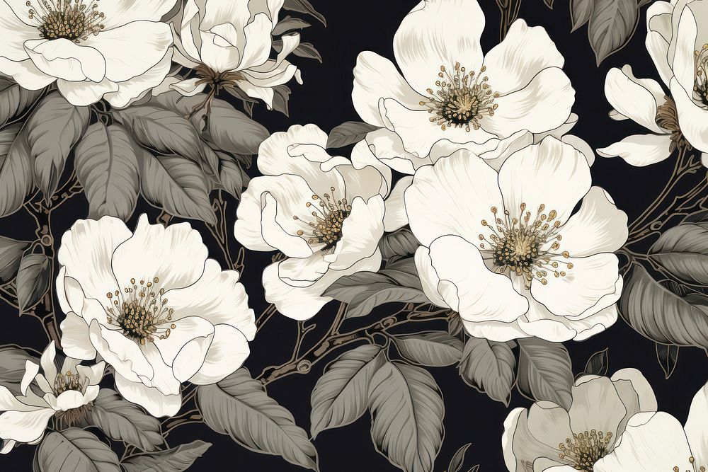 Cotton flowers backgrounds monochrome pattern.