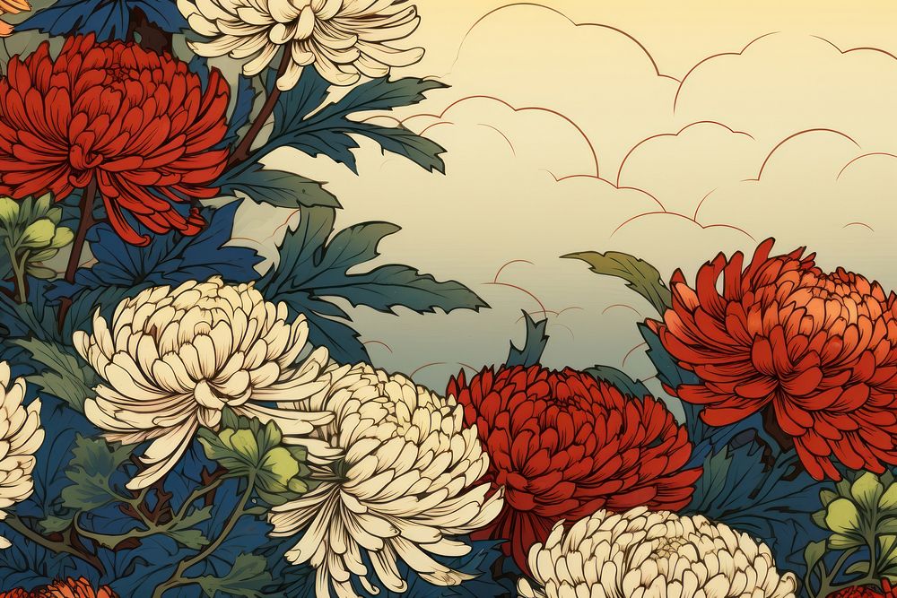 Chrysanthemum flowers frame art backgrounds pattern.