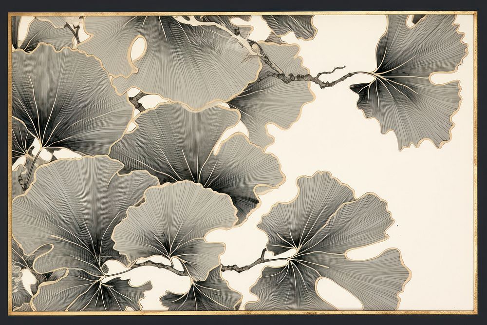 Golden ginkgo leaves frame art pattern flower.