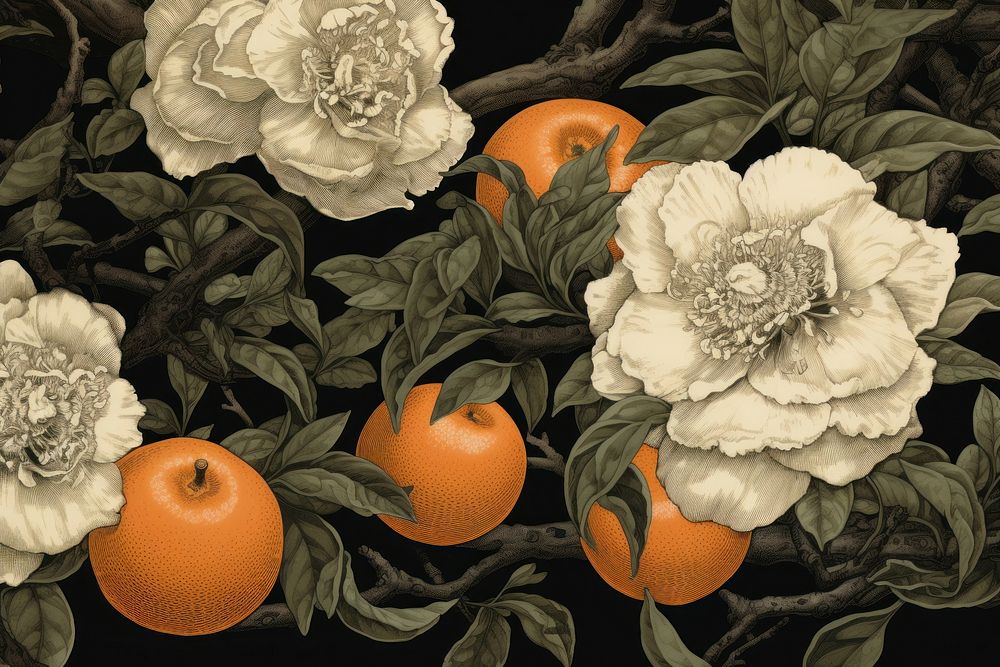 Oranges blossom art grapefruit painting.