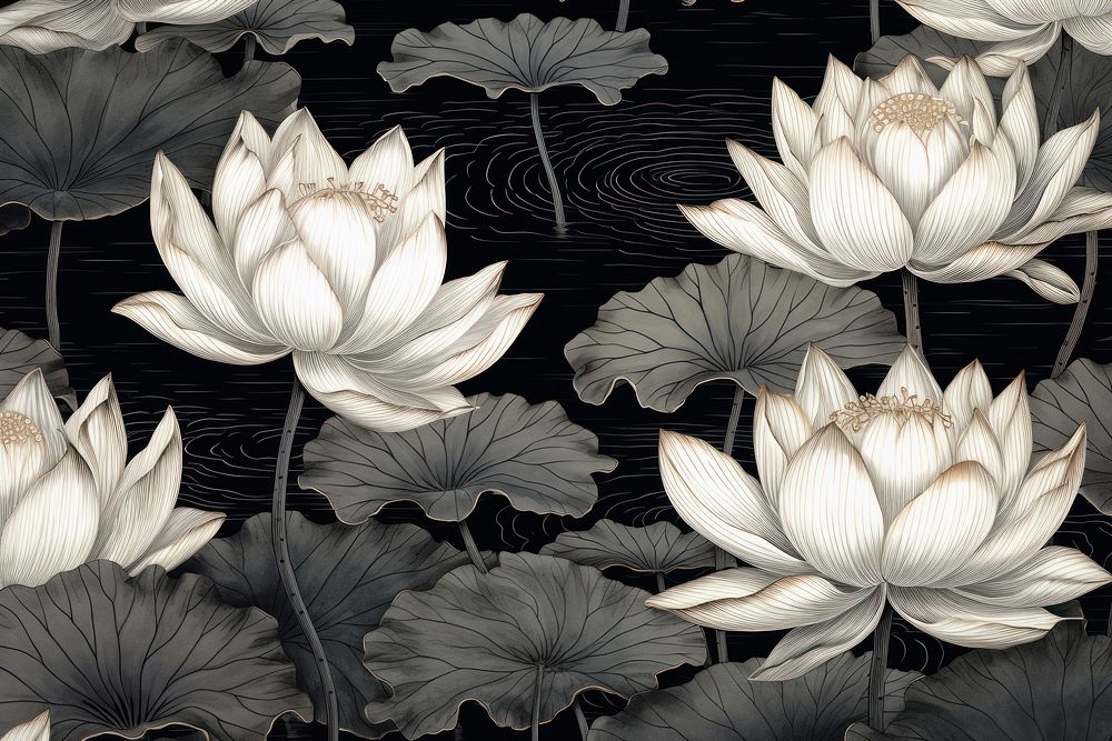 Lotus pond backgrounds monochrome pattern.