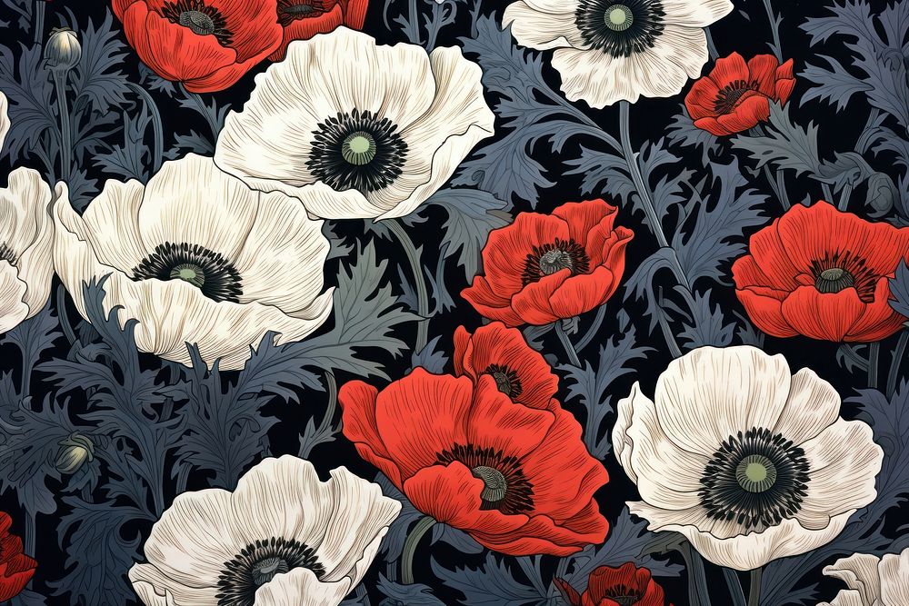 Poppy field backgrounds pattern flower.