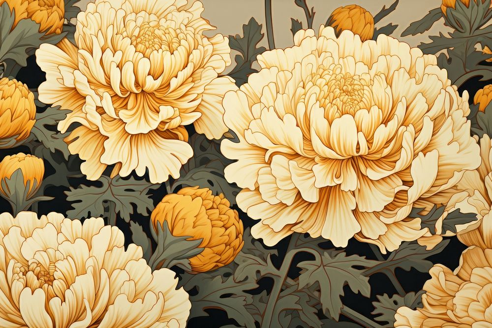 Pale yellow marigolds blooms art backgrounds pattern.