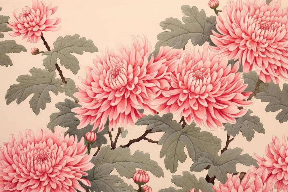 Pink chrysanthemum flowers frame art backgrounds pattern.