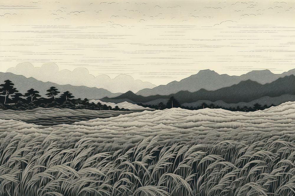 Rice field monochrome landscape outdoors.