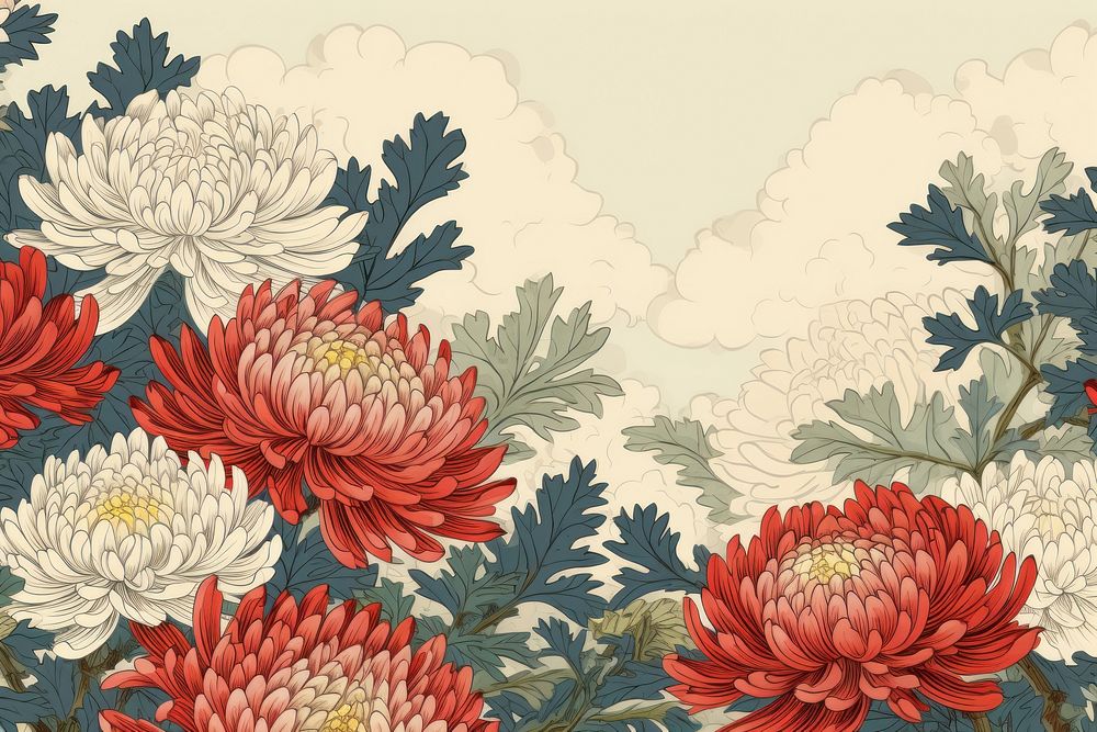 White chrysanthemum flowers frame art backgrounds pattern.