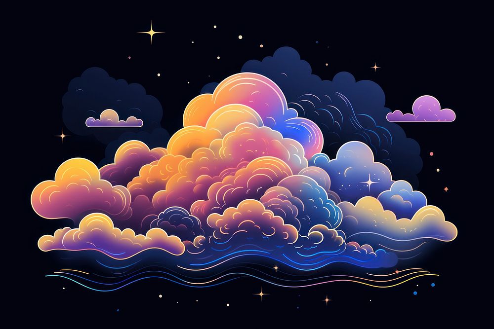 Neon cloud moon png glowing pattern nature.