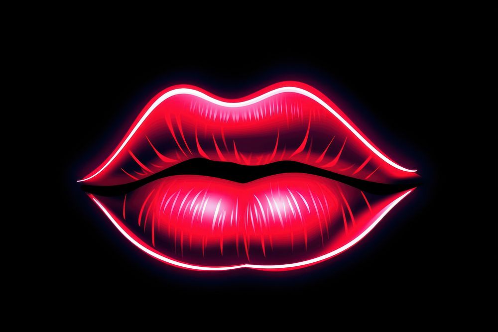 Neon red lip png lipstick glowing night.