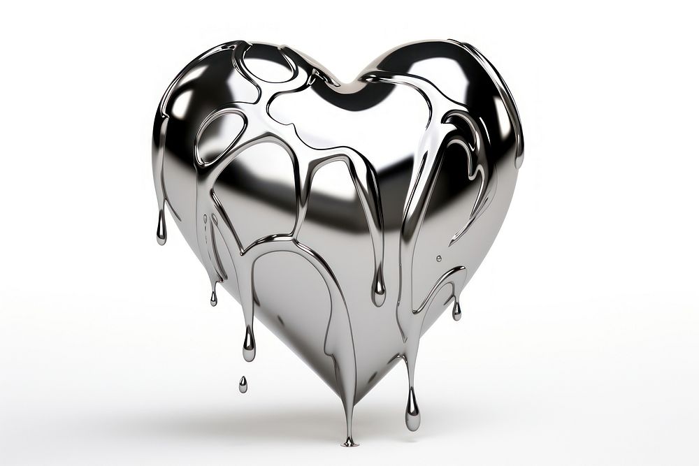 3d render of broken heart metal white background jewelry.