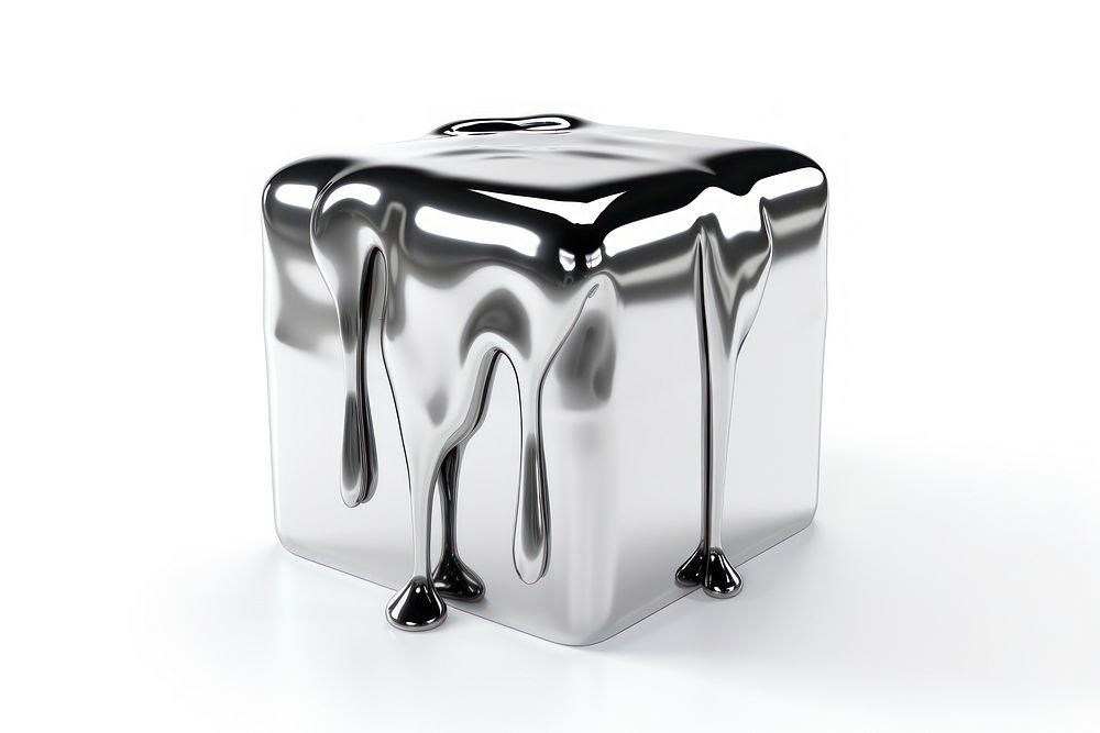 3d render of cube shape metal white background monochrome.
