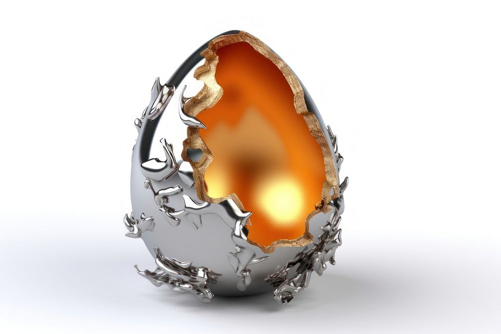 3d render of fired egg jewelry white background destruction.