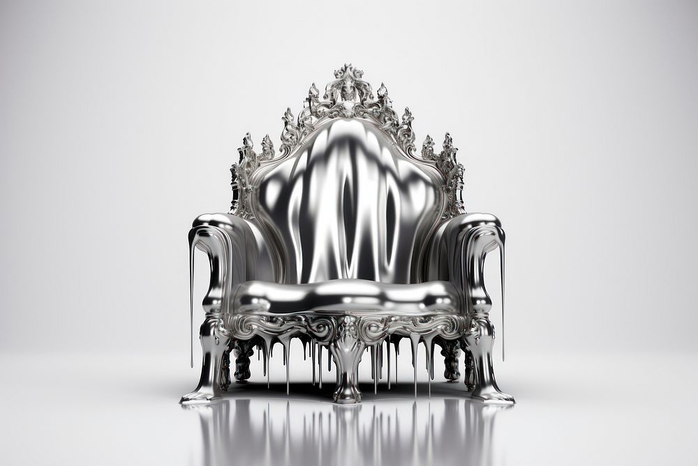 3d render of throne furniture silver metal.