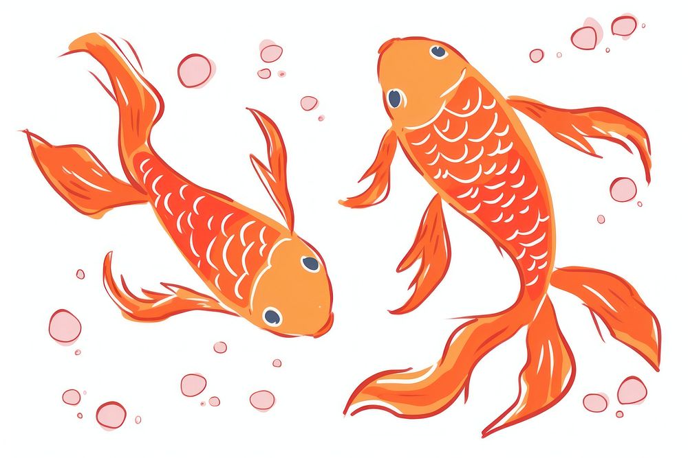 Two Japanese koi fish goldfish swimming cartoon.