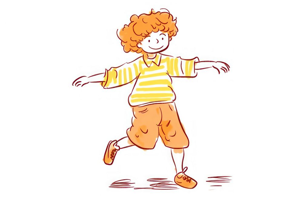 Illustration of walking kid cartoon drawing sketch.