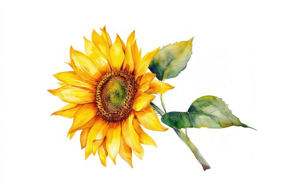 Sunflower watercolor plant white background inflorescence.