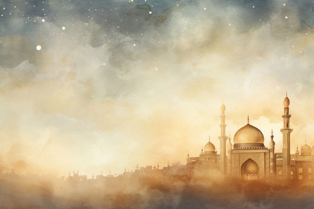 Ramadan night watercolor background architecture backgrounds building.