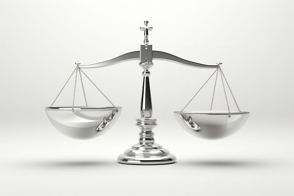 3d render of a legal justice balance scale in surreal abstract style metal transportation technology.
