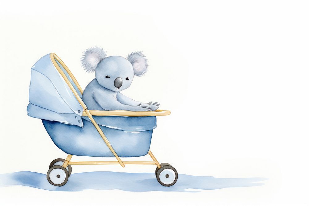 Baby koala sleep on blue color baby stroller representation furniture dormouse.