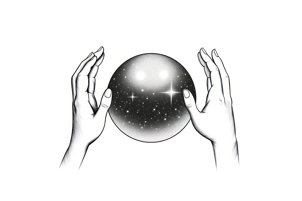 Hand holding a crystal ball astronomy sphere space.