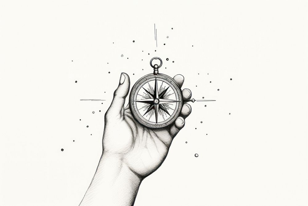 Hand holding compass accessories creativity monochrome.