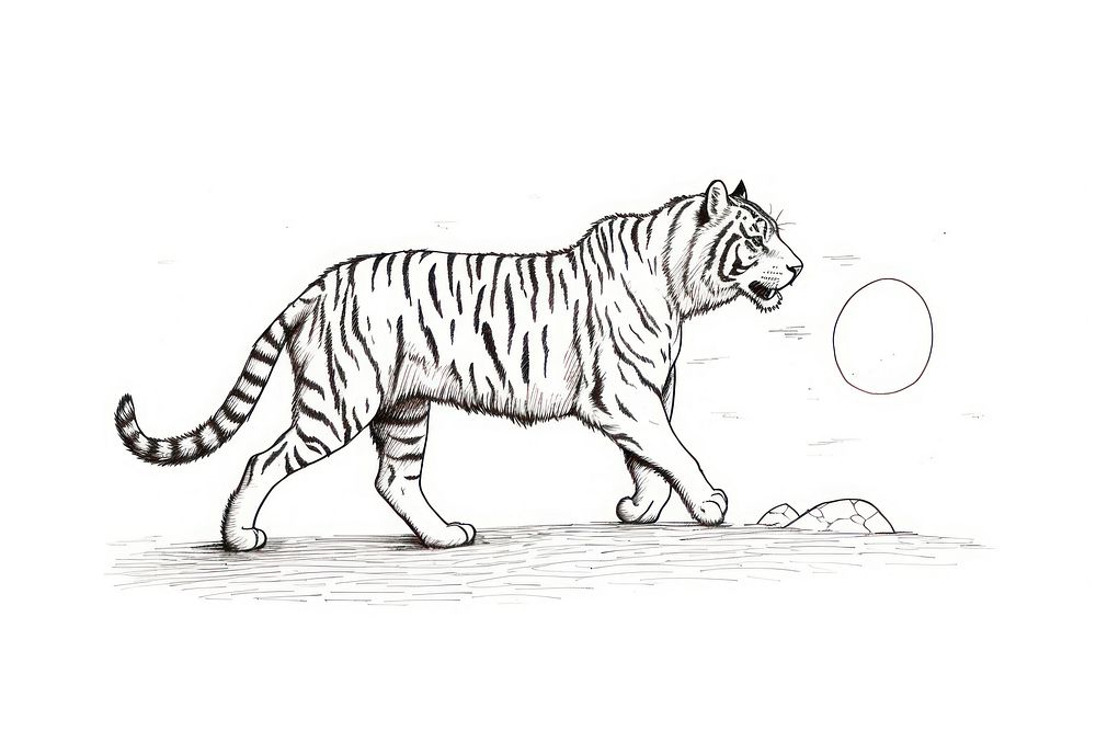 Tiger run wildlife drawing animal.
