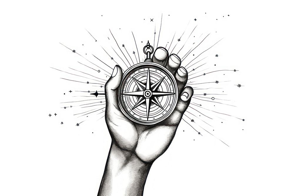 Hand holding compass adult creativity technology.