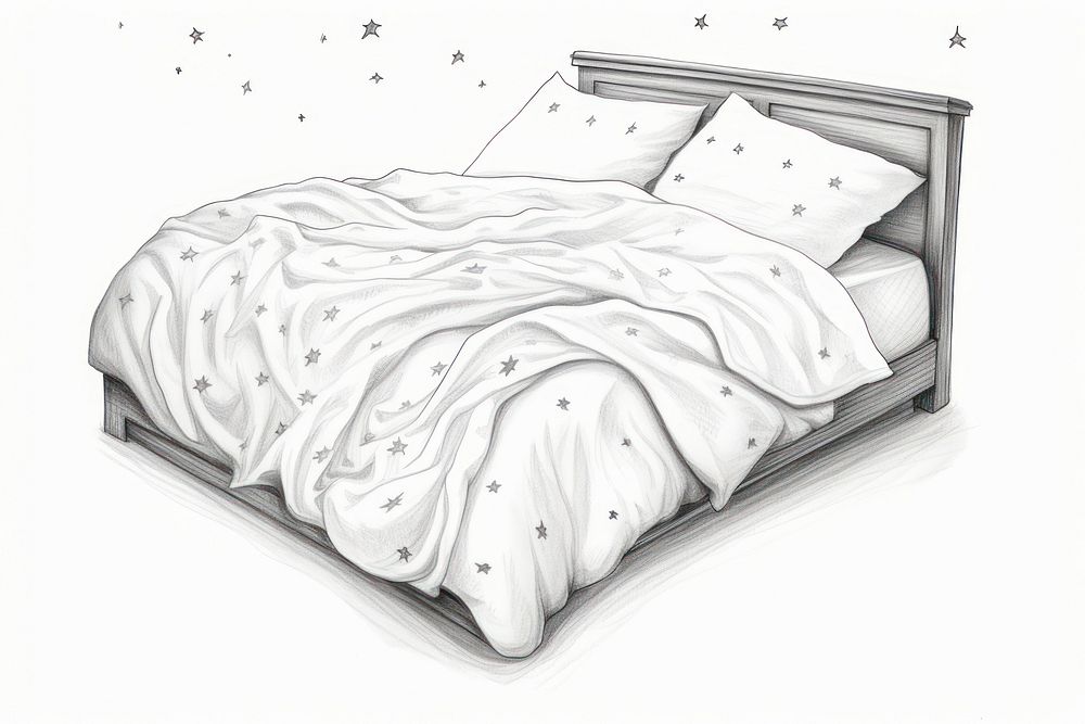 Bed furniture drawing sketch.