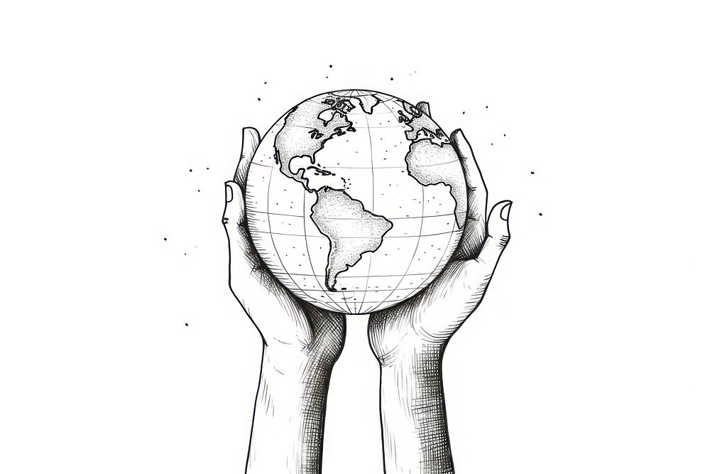 Hand holding earth planet globe space.